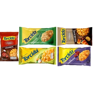 Salgadinho Torcida 70g, vinagrete, pimenta, cebola, pão de alho, churrasco, escolha seu favorito