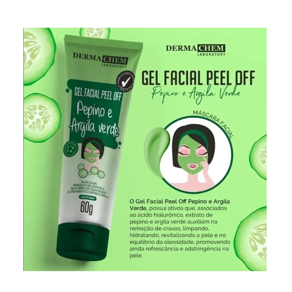 Gel Facial Peel Off Pepino e Argila Verde Dermachem 60g p | Shopee