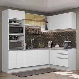 Cozinha Completa de Canto Madesa Glamy 399002 com Armário e Balcão (Sem Tampo e Pia) - Branco em Oferta na Shopee