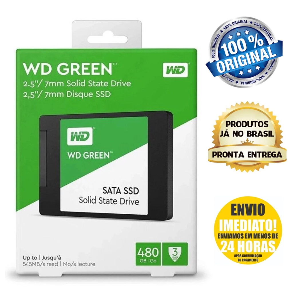 SSD Western Digital WD Green 480GB, SATA III, Leitura 545MB/s, Gravação 465MB/s, WDS480G2G0A