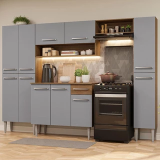 Cozinha Completa Madesa Emilly Hit com Armário, Balcão e Paneleiro - Rustic/Cinza em Oferta na Shopee