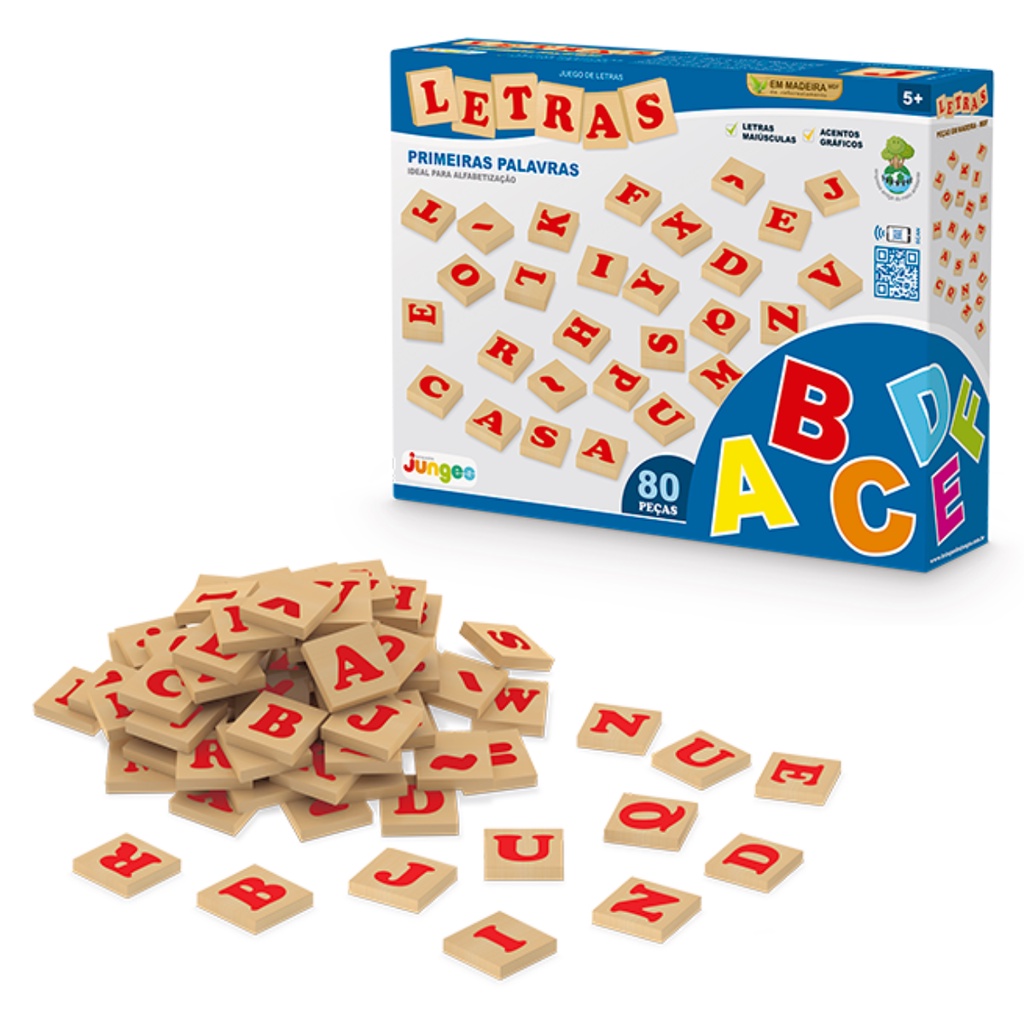 Brinquedo Letras Alfabeto Madeira 80 Peças Escolar Pedagógico ...