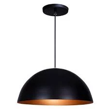 pendente luminária meia lua 30cm preto/cobre com cabo pp de 2 metros