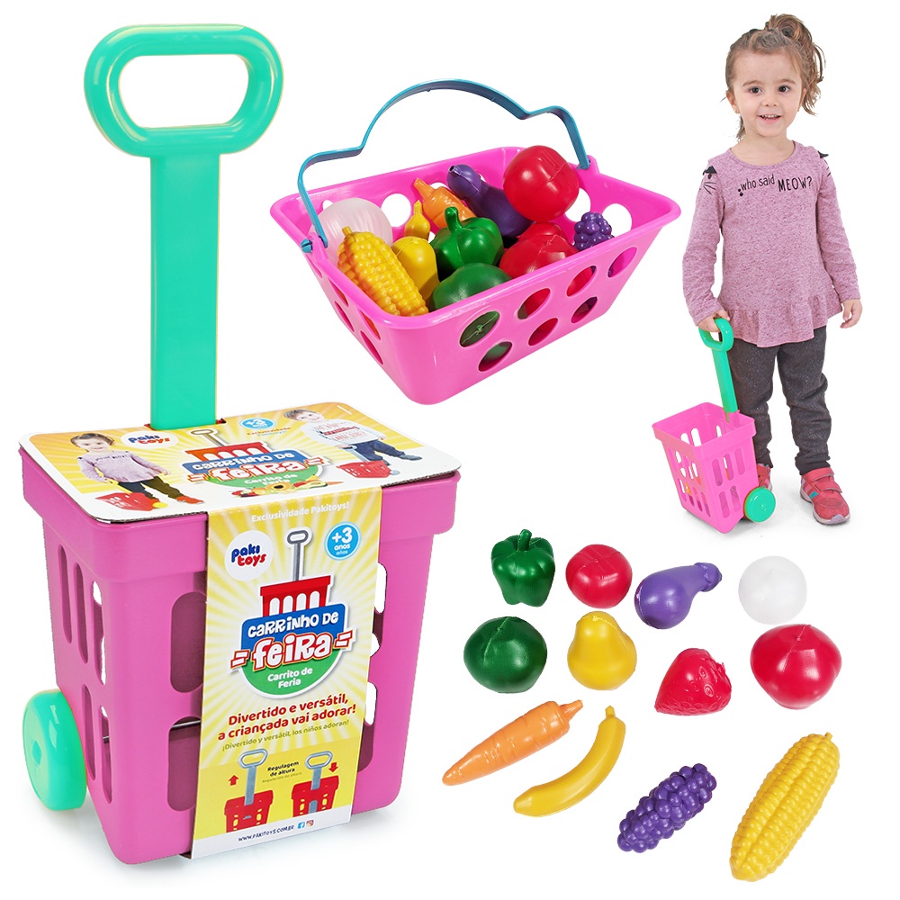 Carrinho De Feira Mercadinho E Cesta Frutinhas E Legumes De Brinquedo ...