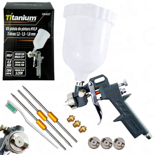 Pistola de Pintura Gravidade 600ml + 3 Bicos 1.2 1.5 1.8 + Kit Reparo