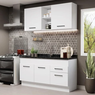 Armário de Cozinha Compacta 150cm Branco Agata Madesa 02 em Oferta na Shopee