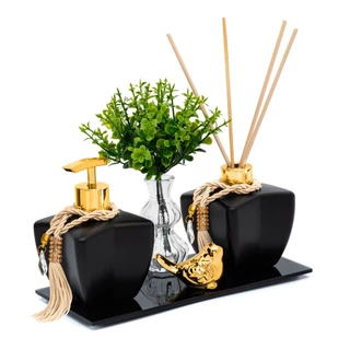 Kit Vidros P/ Lavabo Super Luxo Com Bandeja e Decoração