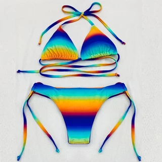 Biquíni Cortininha Sexy Transpassado Frontal com Bojo Removível Estampa Tie Dye Multicores P-GG em Oferta na Shopee