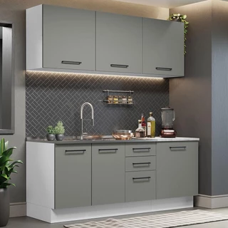 Armário de Cozinha Compacta 180cm Branco Cinza Agata Madesa 01 em Oferta na Shopee