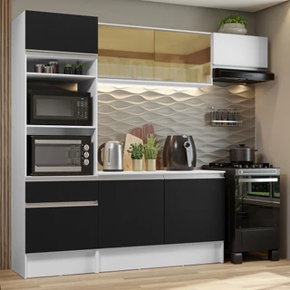 Cozinha Completa Madesa Diamante com Um Balcão, Armário e Tampo - Branco/Preto em Oferta na Shopee