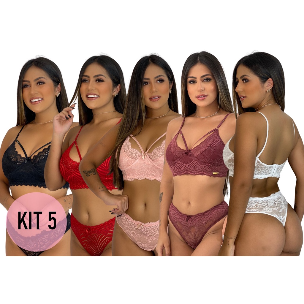 Kit 3 Conjuntos Lingerie Com Bojo Sensual - Moda Íntima