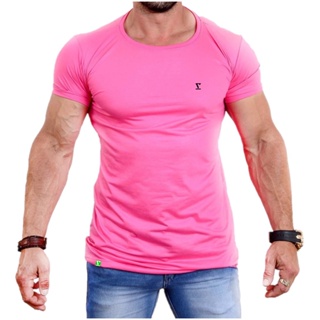 Camiseta Masculina Longline Rosa mais 10 Cores Academia Corte Justo