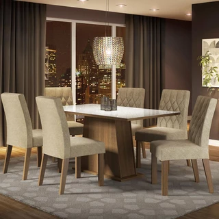 Conjunto Sala de Jantar Mesa Tampo de Vidro 6 Cadeiras Rustic/Branco/Imperial Stéfani Madesa em Oferta na Shopee
