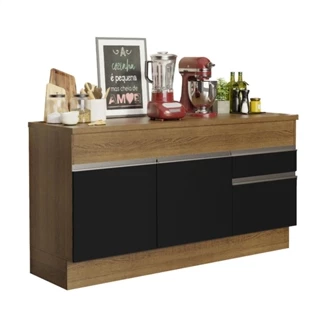 Balcão de Pia Armário de Cozinha 150 cm 2 Portas e 2 Gavetas (Com Tampo) Rustic/Preto Glamy Madesa em Oferta na Shopee