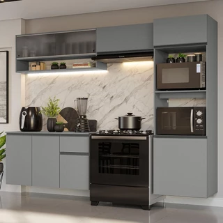 Armário de Cozinha Completa Suspenso 260cm Cinza Nice Madesa 11 em Oferta na Shopee
