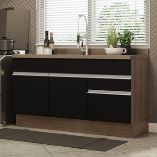 Balcão Gabinete de Pia Madesa Glamy 150 cm 2 Gavetas 2 Portas (Sem Tampo e Pia) - Rustic/Preto