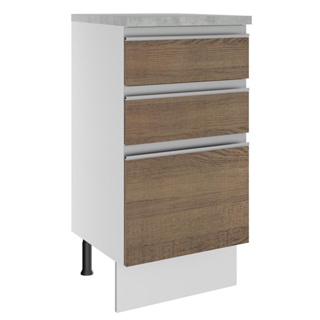 Balcão Madesa Glamy 40 cm 3 Gavetas - Branco/Rustic