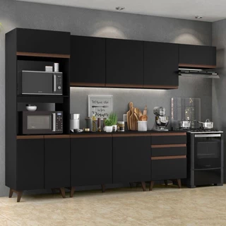 Cozinha Completa Madesa Reims 320001 com Armário e Balcão - Preto em Oferta na Shopee