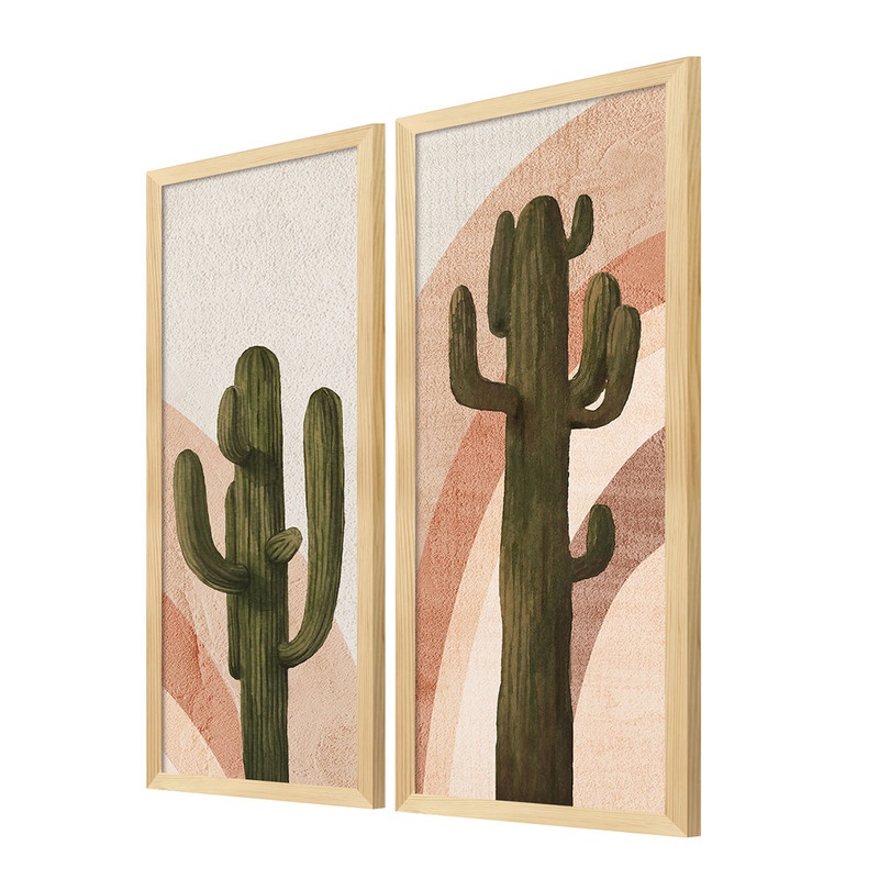 Dupla de Quadros para Decoração Cactos Kit Jogo para Sala