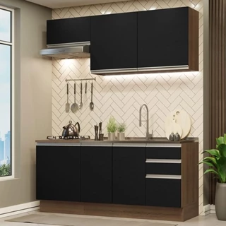 Cozinha Completa Madesa Glamy 180007 com Armário e Balcão (Sem Tampo e Pia) - Rustic/Preto em Oferta na Shopee