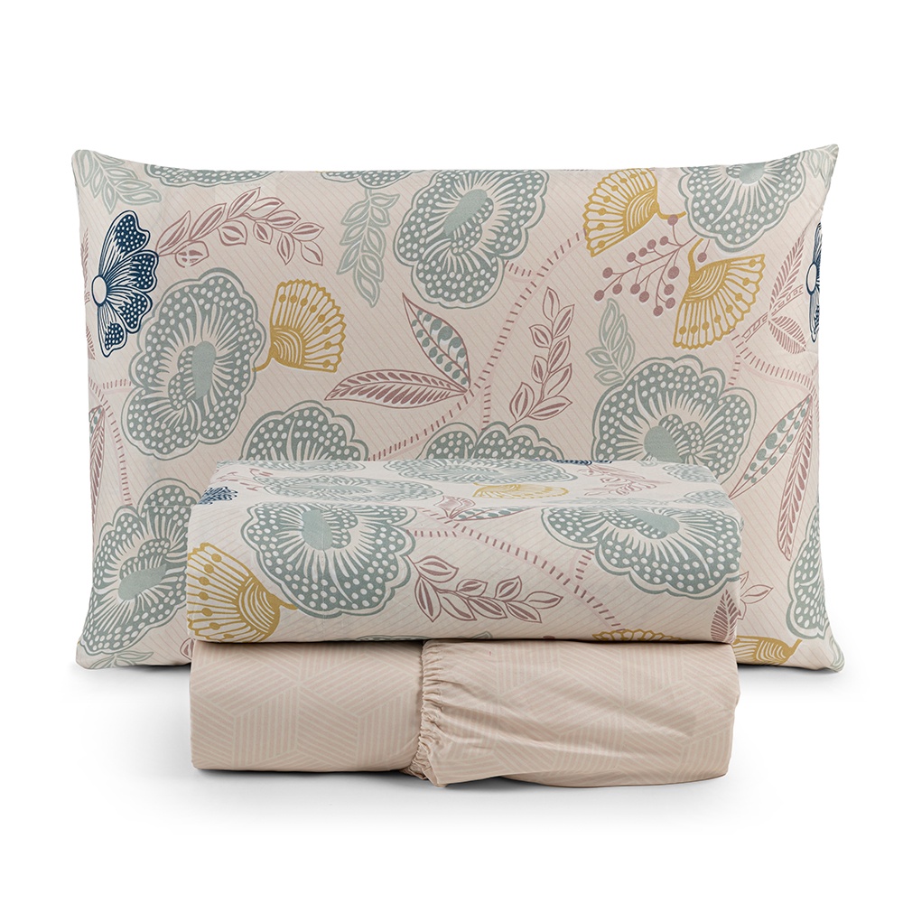 Jogo de Lençol Solteiro 3 Peças Percal 300 Fios Estampado Lisboa