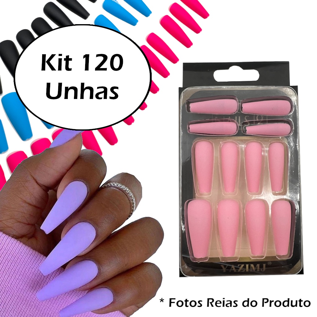 Kit Unha Postica Realista Bailarina Longa Decorada Autocolante Shopee Brasil