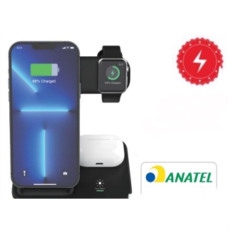 Carregador Indução Dock 20W 4 Em1 Compatível iPhone AirPods e Apple Watch seire 1 Ate seire 7 Com Touch LED