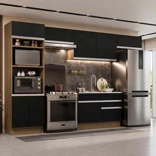 Cozinha Completa Madesa Glamy 350001 com Armário e Balcão (Sem Tampo e Pia) - Rustic/Preto em Oferta na Shopee