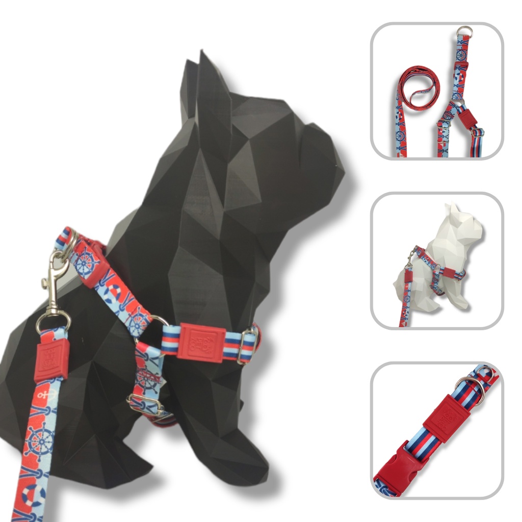 Conjunto coleira, peitoral e guia resistente pet para cachorro e cão de  todas as raças e tamanhos - Modelo Marinheiro