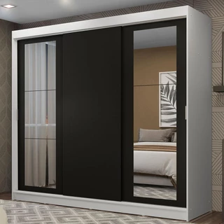 Guarda-Roupa Casal Madesa Kansas 3 Portas de Correr com Espelhos 3 Gavetas em Oferta na Shopee