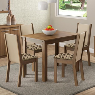 Conjunto Sala de Jantar Cíntia Madesa Mesa Tampo de Madeira com 4 Cadeiras - Rustic/Crema/Bege Marrom