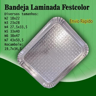 10 Bandeja Laminada Prata Retangular Festcolor (10 unidades)
