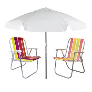 Kit Verao 2 cadeiras de praia alta botafogo + Guarda-Sol 2,00M Branco Belfix