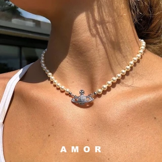 Colar Pingente De Feminino vivienne Pérola Rainha Mãe Saturn