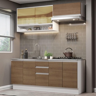 Armário de Cozinha Compacta 200cm Branco Rustic Glamy Madesa 03