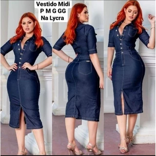 VESTIDO JEANS EVANGÉLICO MIDII COM LYCRA