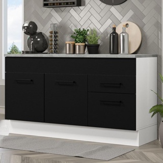 Balcão Gabinete de Pia Madesa Agata 150 cm 2 Gavetas 2 Portas (Com Tampo) - Branco/Preto