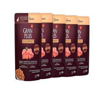 KIT 5 Ração Úmida Gran Plus Sachê Gatos Gourmet Trato Urinário Frango - 85g