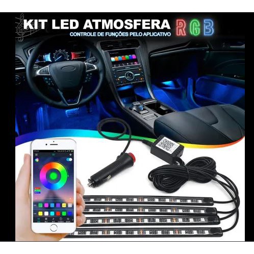 Led Interno Rgb Automotivo Tuning Neon 7 Cores Com Aplicativo para celular APP QR CODE (android e ios)