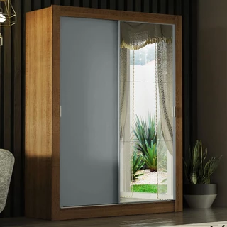 Guarda-Roupa Solteiro Madesa Denver 2 Portas de Correr com Espelho - Rustic/Cinza em Oferta na Shopee