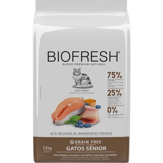 Ração Biofresh para Gatos Sênior Peixe Branco, Salmão, Chá Verde, Cúrcuma e Blueberry