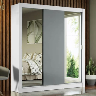 Guarda-Roupa Casal Madesa Mônaco 3 Portas de Correr com Espelhos - Branco/Cinza em Oferta na Shopee