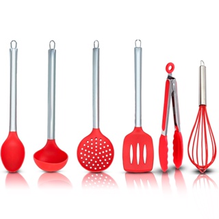 Colher Escumadeira Espátula Concha Pinça Batedor Silicone Presente