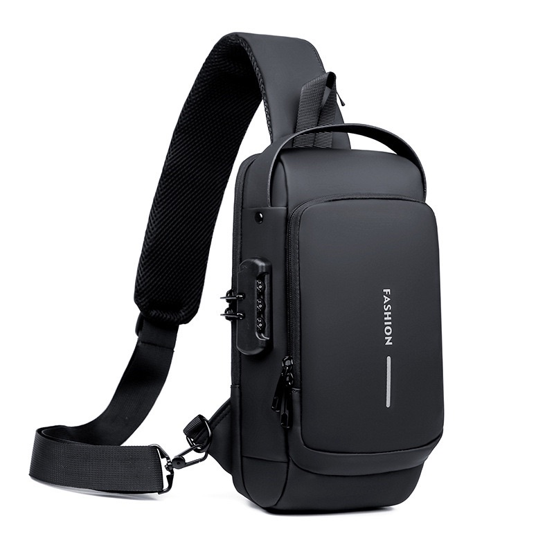 mochila Masculina Transversal impermeável Com cadiado Senha Anti-Roubo Carregamento USB