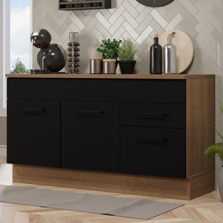 Balcão Gabinete de Pia Madesa Agata 150 cm 2 Gavetas 2 Portas (Com Tampo) - Rustic/Preto