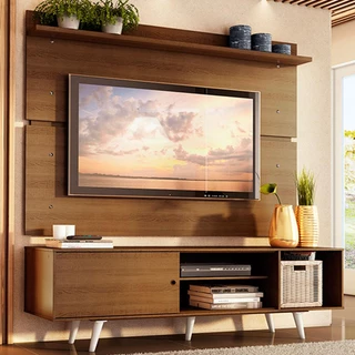 Rack Madesa Dubai e Painel para TV até 65 Polegadas com Pés - Rustic/Branco em Oferta na Shopee