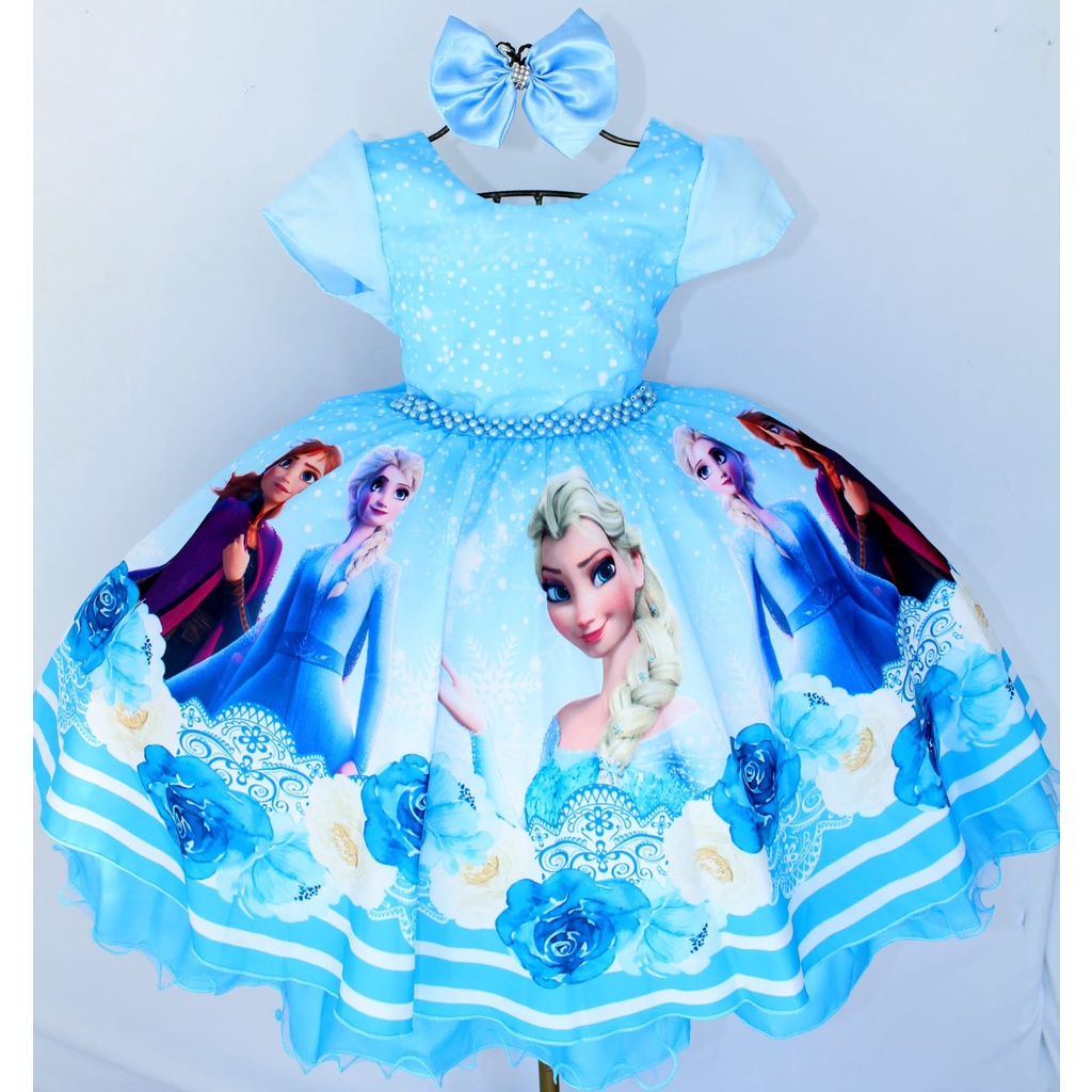 Vestido Frozen Elsa Ana Aniversario Infantil Festa Promoção