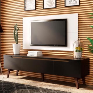 Rack Madesa Reims e Painel para TV até 55 Polegadas 2 Portas e 1 Gaveta - Preto/Branco