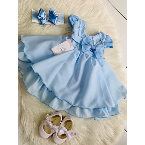 Vestido de best sale batizado azul bebe