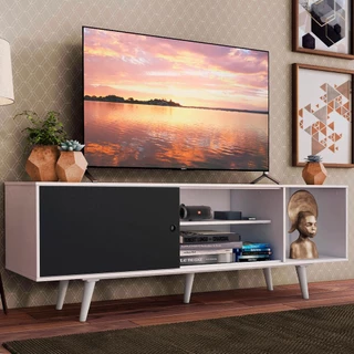 Rack Madesa Dubai para TV até 65 Polegadas com Pés - Branco/Preto/Branco em Oferta na Shopee
